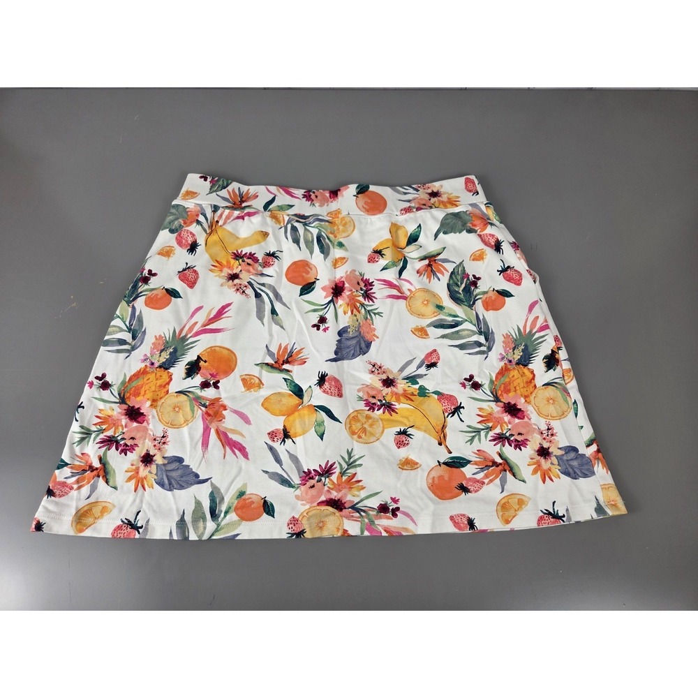 Denim & Co.Floral Citrus Tropical Skirt Shorts Underneath Sz L Skort - Picture 2 of 9